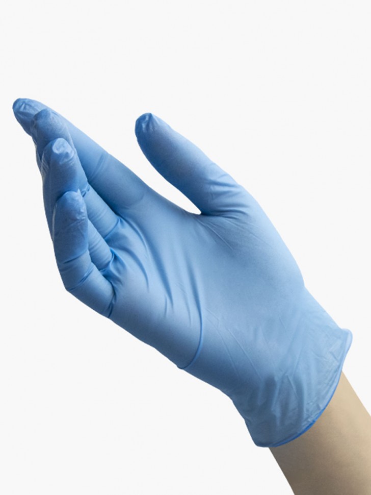 Перчатки нитровиниловые одноразовые, Голубые (50 пар/уп)