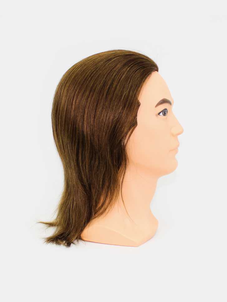 Мужская учебная голова 100% натуральные волосы, 35-40 см, Шатен