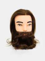 Мужская учебная голова 100% натуральные волосы с усами и бородой, 35-40 см, Шатен