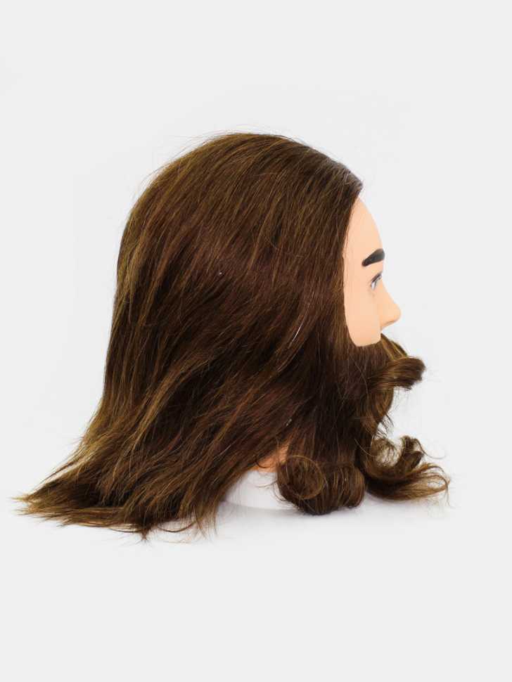 Мужская учебная голова 100% натуральные волосы с усами и бородой, 35-40 см, Шатен