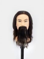 Мужская голова-манекен 100% натуральные волосы с усами и бородой, 40 см, Шатен