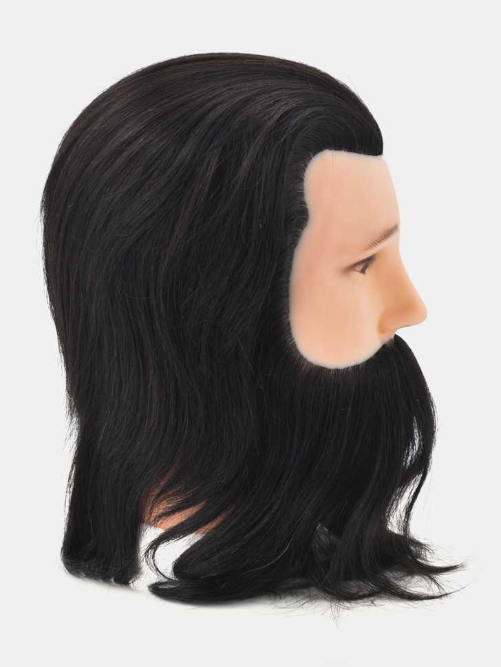 Мужская голова-манекен 100% натуральные волосы ,с бородой и усами, 23 см, Брюнет